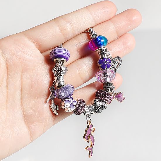 图片 72pcs Charm Bracelet Jewelry Making Kit - Elegant Party DIY Craft Set with Purple Themed Beads- All Seasons Festive Gift for Daily and Celebration Occasions Birthday, Halloween, Christmas