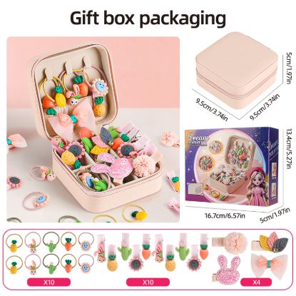 图片 24pcs Cute Hair Ring Set, Cute Hair Accessorie, Girls' Colorful Elastic Hair Bands - Suitable for Ponytails and Braids, Comes with storage box,Birthday Gift