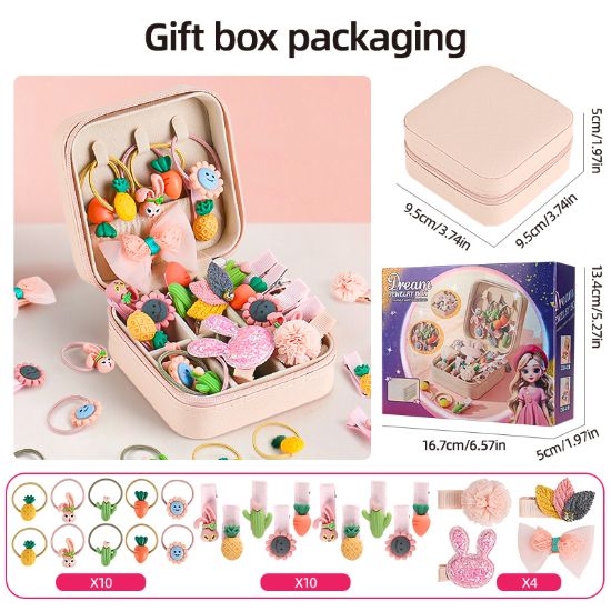 图片 24pcs Cute Hair Ring Set, Cute Hair Accessorie, Girls' Colorful Elastic Hair Bands - Suitable for Ponytails and Braids, Comes with storage box,Birthday Gift